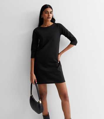 Black 3/4 Sleeve Mini T-Shirt Dress