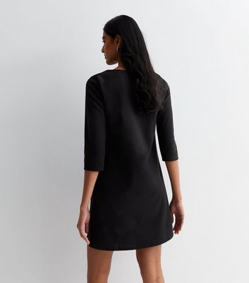 Black 3 4 Sleeve Mini T Shirt Dress New Look