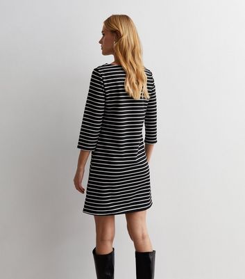 Black Stripe 3/4 Sleeve Mini Dress New Look