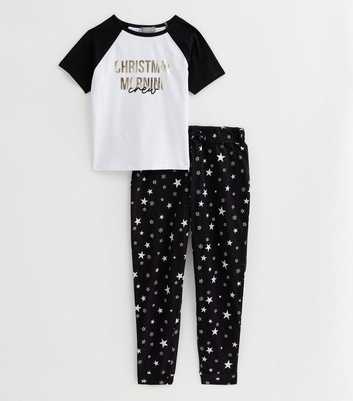 Girls Black Pyjama Jogger Set with Christmas Morning Logo