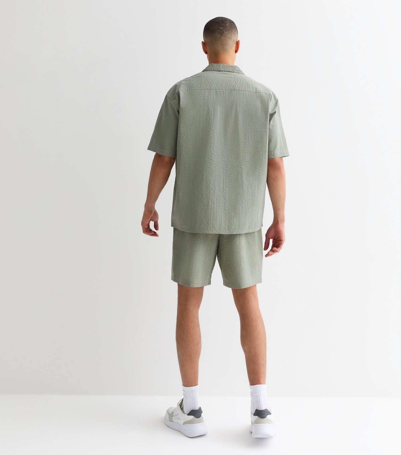 Olive Cotton Short Sleeve Oversized Shirt Image 4