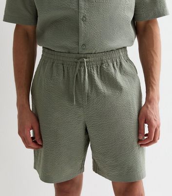 Men's Olive Cotton Drawstring Shorts New Look