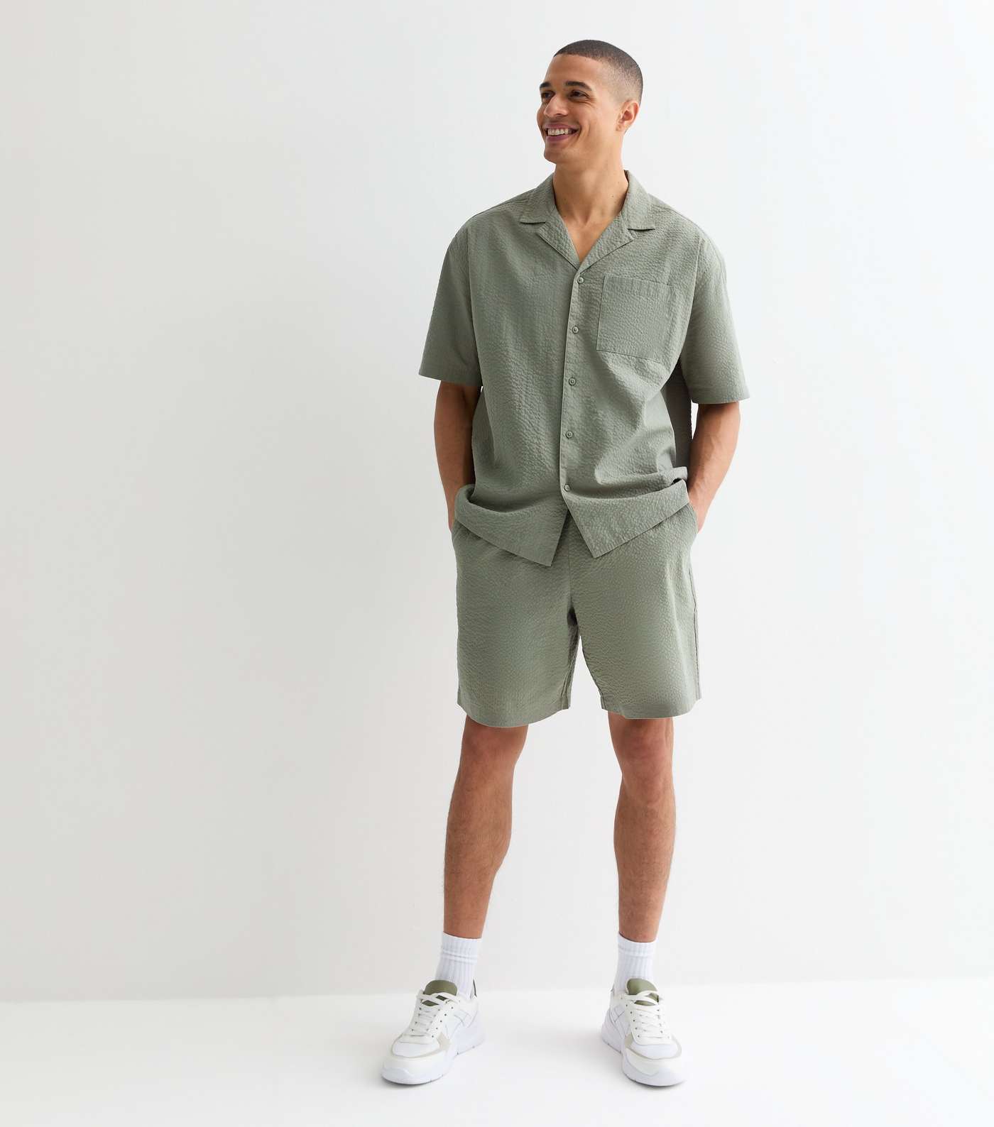 Olive Relaxed Fit Cotton Drawstring Shorts Image 3