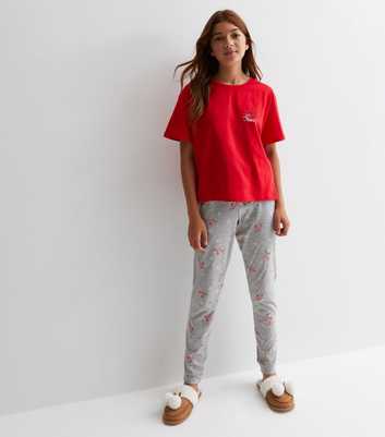 Girls Red Christmas Jogger Set with Dachshund Through the Snow Logo
