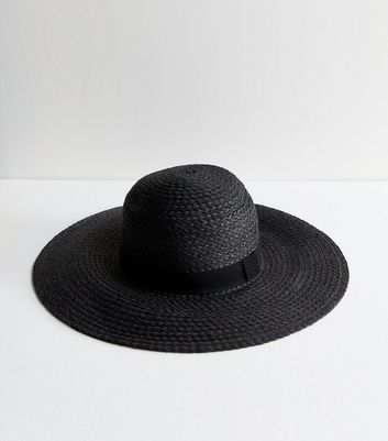 Black Straw Effect Oversized Hat New Look