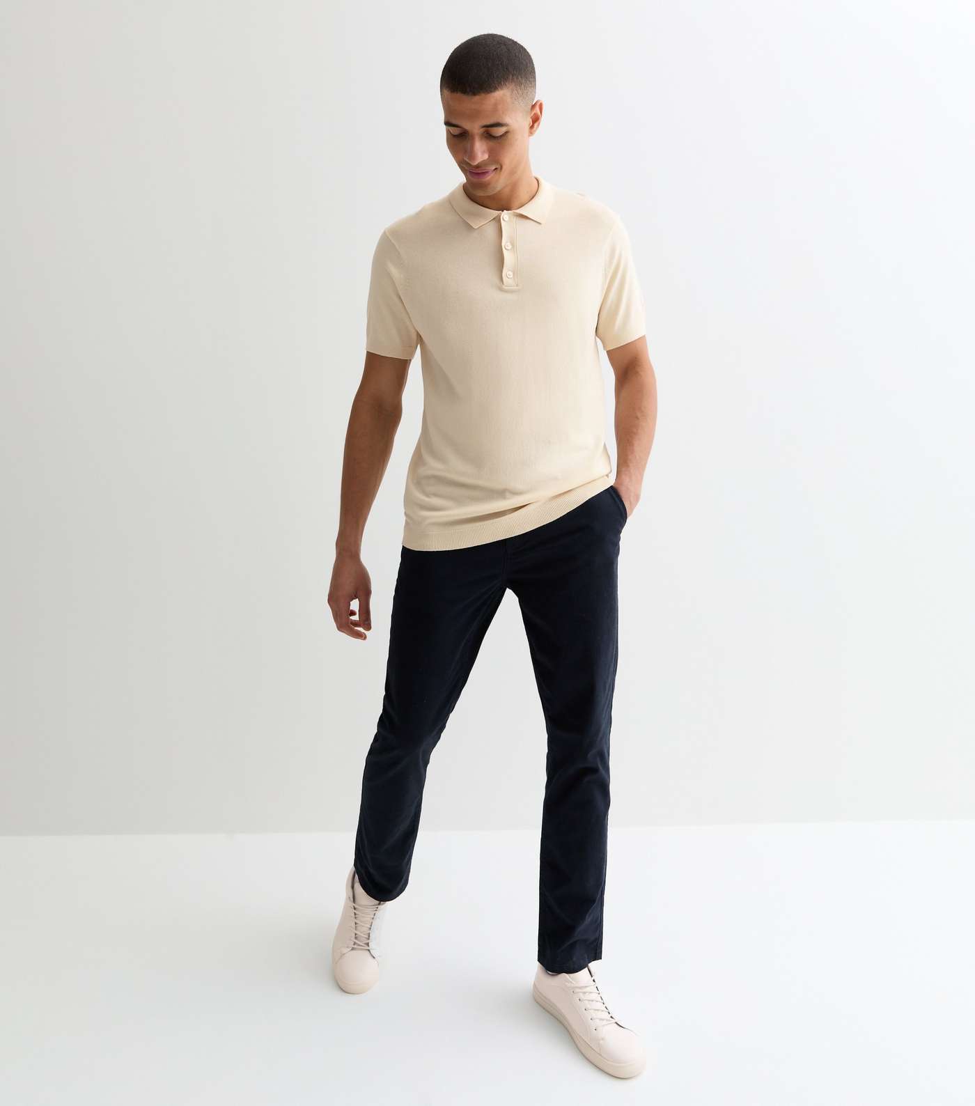 Off White Fine Knit Slim Fit Polo Top Image 3