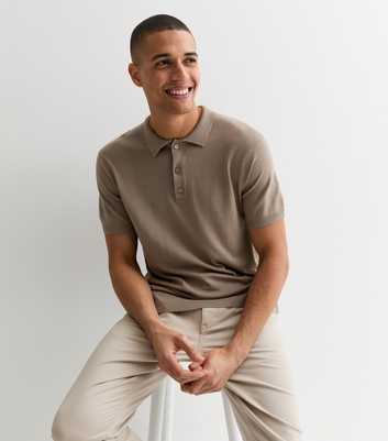 Light Brown Fine Knit Slim Fit Polo Top