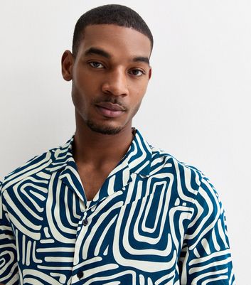 Men's Blue Abstract Pattern Short Sleeve Shirt New Look
