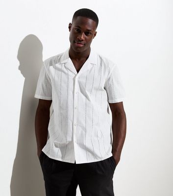 Men's White Short Sleeve Broderie Shirt New Look