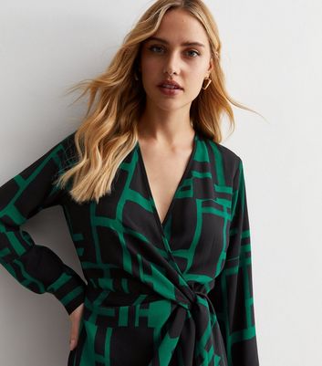 Green and black wrap dress best sale