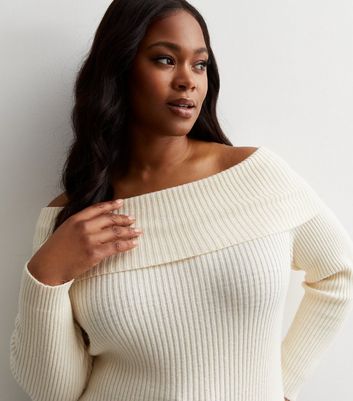 ONLY Curves Off White Knit Bardot Jumper New Look