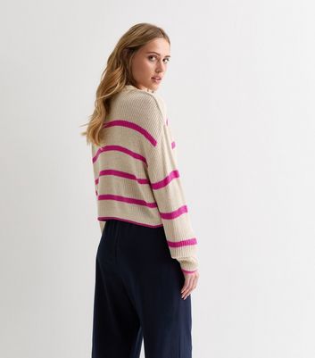 ONLY Off White Stripe Knit Crop Jumper New Look