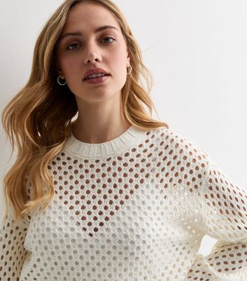 ONLY White Open Knit Crop Jumper New Look