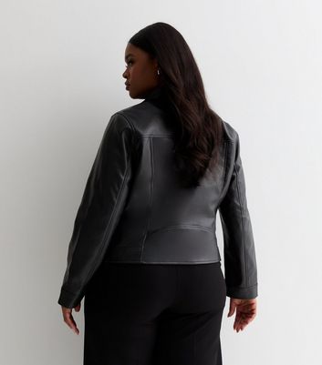 ONLY Curves Black Leather-Look Biker Jacket New Look