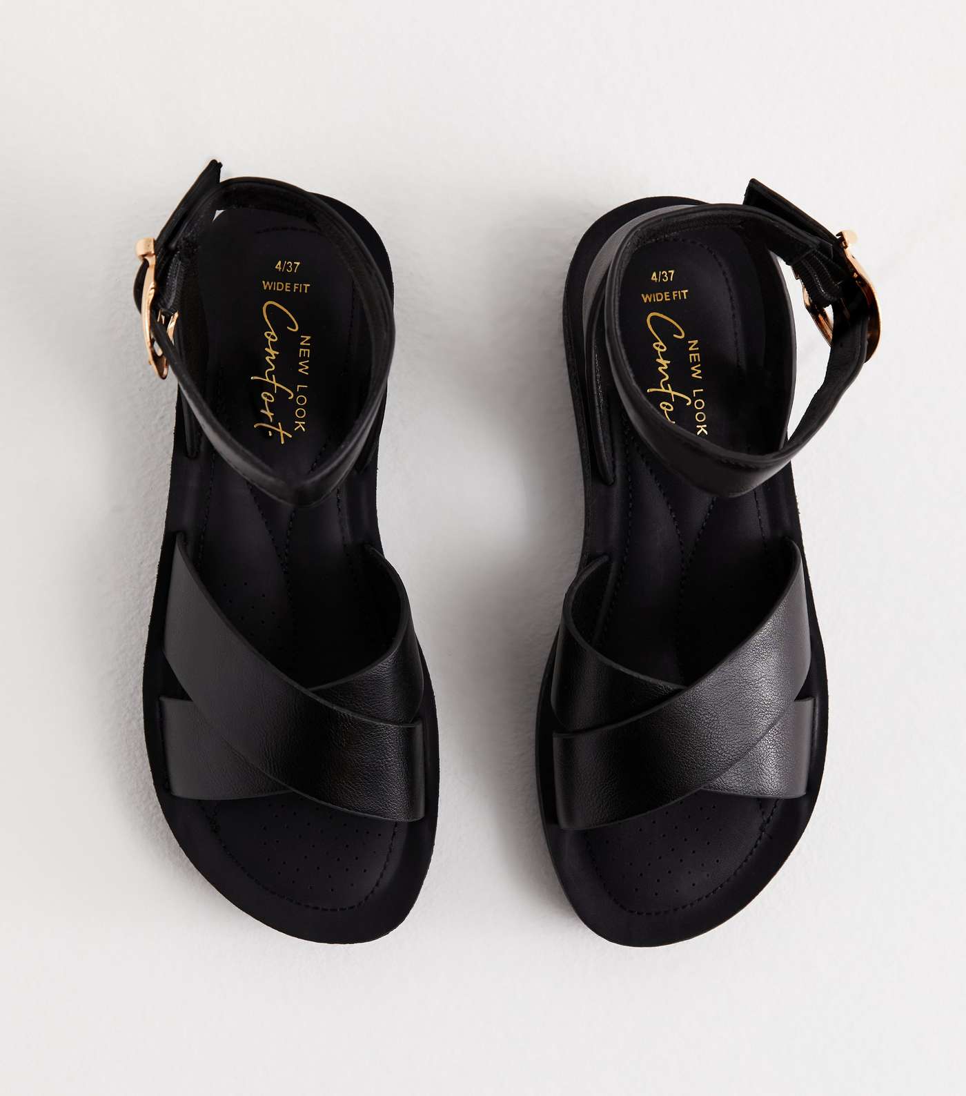 Wide Fit Black Leather-Look 2 Part Chunky Sandals Image 3