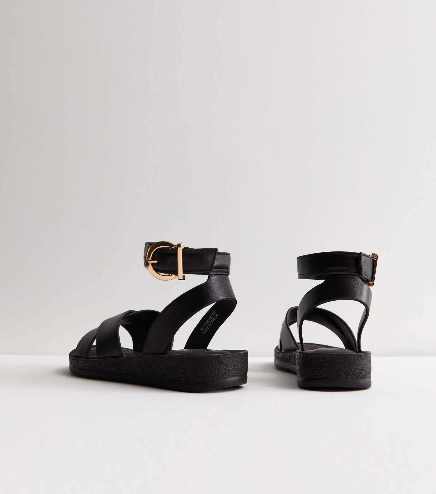 Wide Fit Black Leather-Look 2 Part Chunky Sandals Image 5
