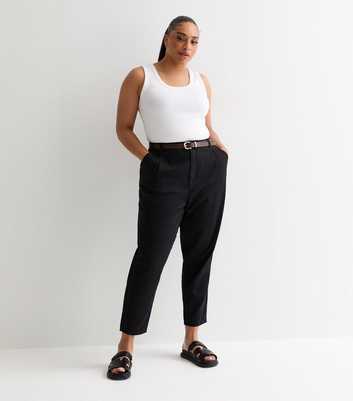 Curves Black Belted Cotton Trousers