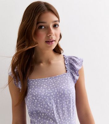 Girls Lilac Ditsy Floral Frill Dress | New Look