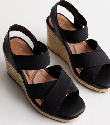 Extra Wide Fit Black Espadrille Wedge Sandals New Look