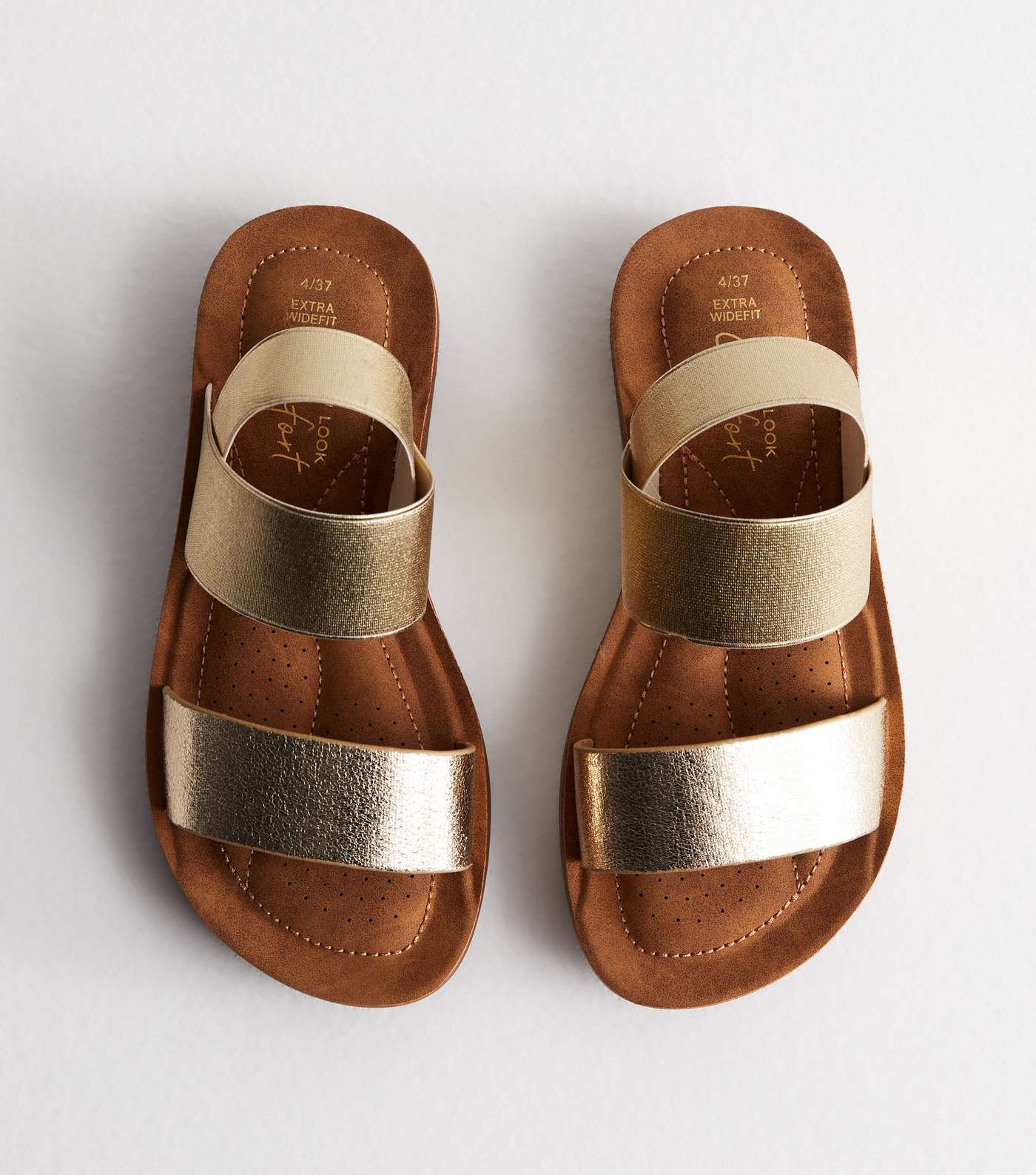Extra Wide Fit Gold Metallic Chunky Sandals Image 3