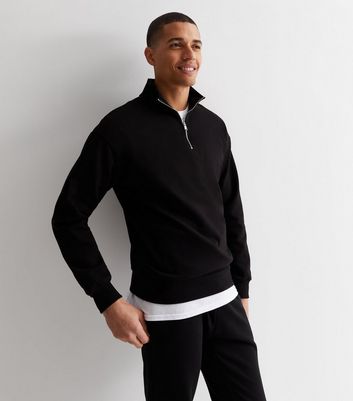 Men's Black 1/4 Zip Funnel Neck Sweatshirt New Look