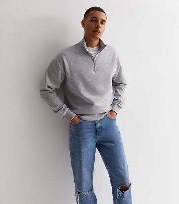 Men's Grey Marl 1/4 Zip Funnel Neck Sweatshirt New Look