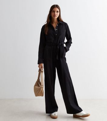 Black Belted Wide Leg Utility Jumpsuit New Look