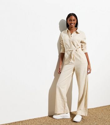 Stone Belted Wide Leg Utility Jumpsuit New Look