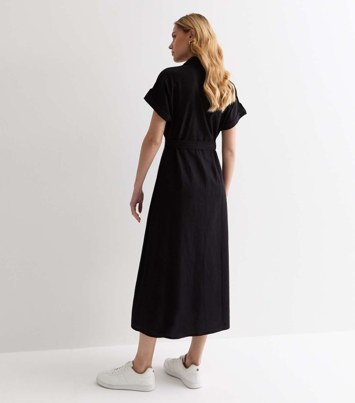 Black Utility Belted Midi Shirt Dress Image 4
