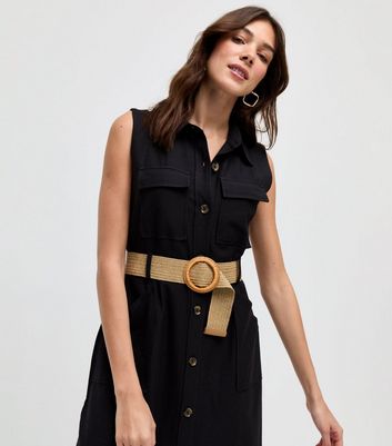 Fashion black belted shirt dress