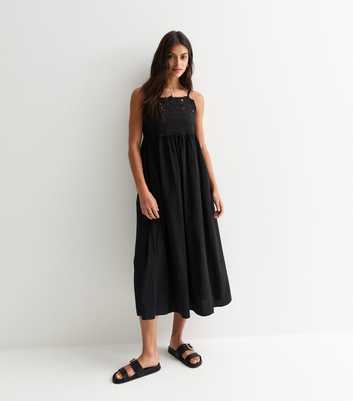 Black Embroidered Cotton Midi Dress