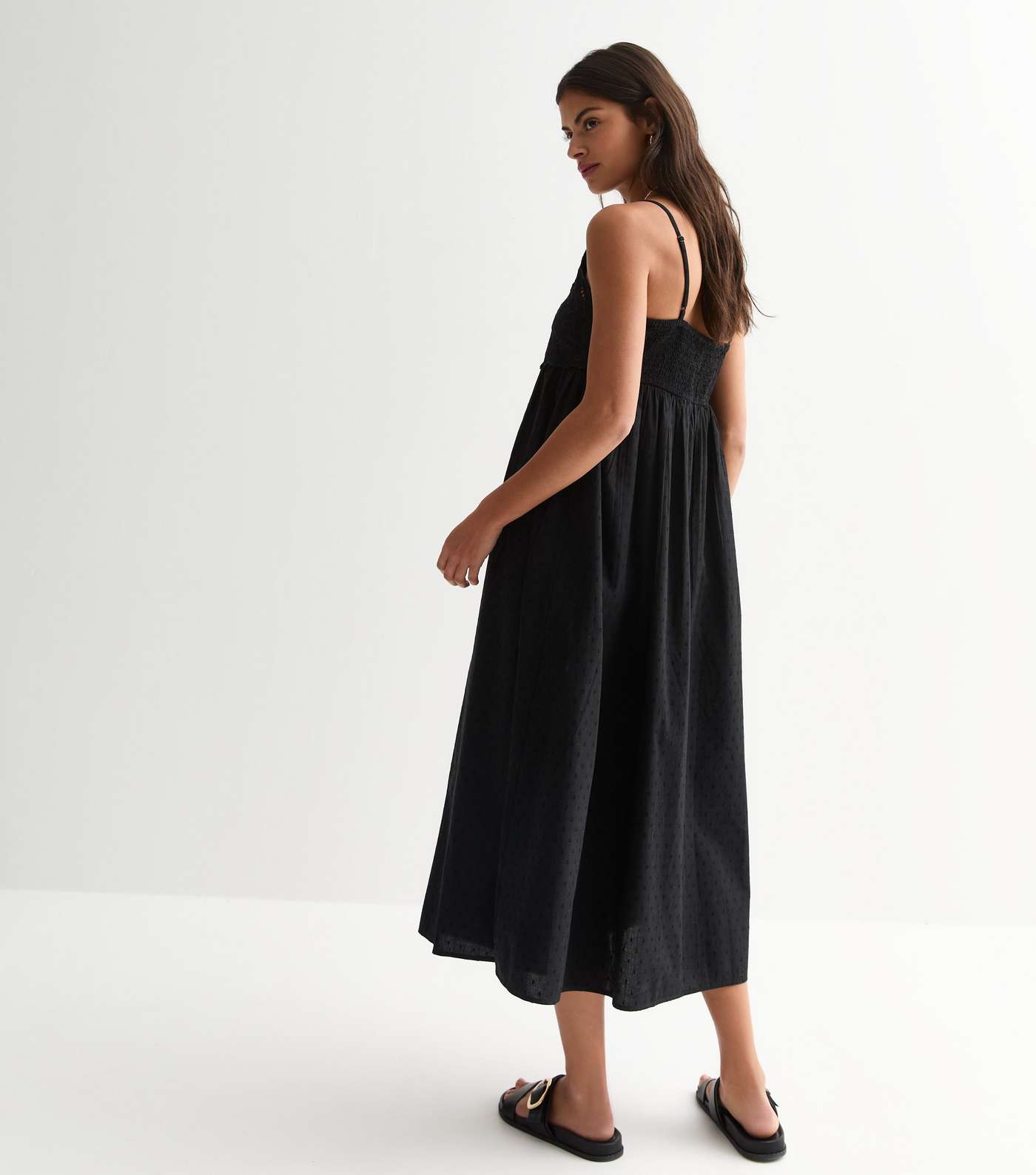 Black Embroidered Cotton Midi Dress Image 4