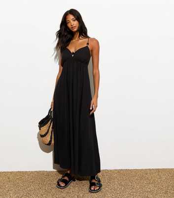 Black Bead-Embellished Midi Dress