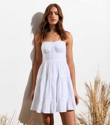 White Cotton Bandeau Lace Trim Mini Dress