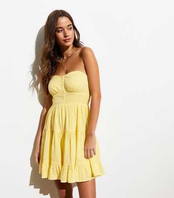 Pale Yellow Cotton Bandeau Lace Trim Mini Dress