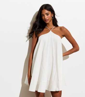 White Cotton Halter Strappy Mini Dress