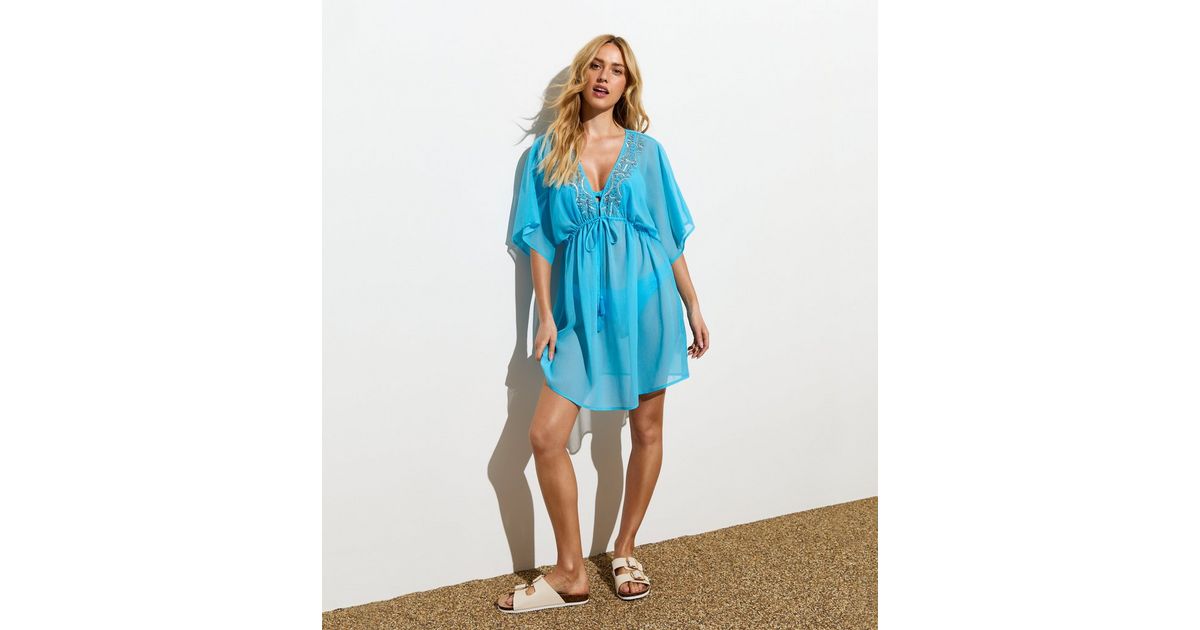 Amira Silk Chiffon Blue Snake Print Beach Kaftan