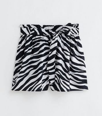 Black Zebra Print Belted Beach Shorts New Look