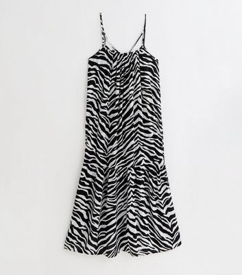 Black Zebra Print Crinkle Maxi Beach Dress New Look