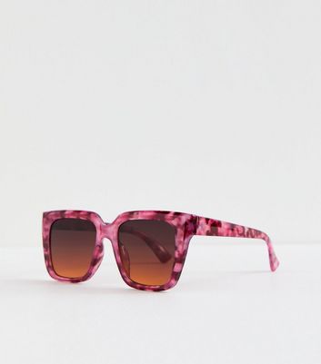 Dark Purple Tortoiseshell Effect Square Frame Sunglasses New Look