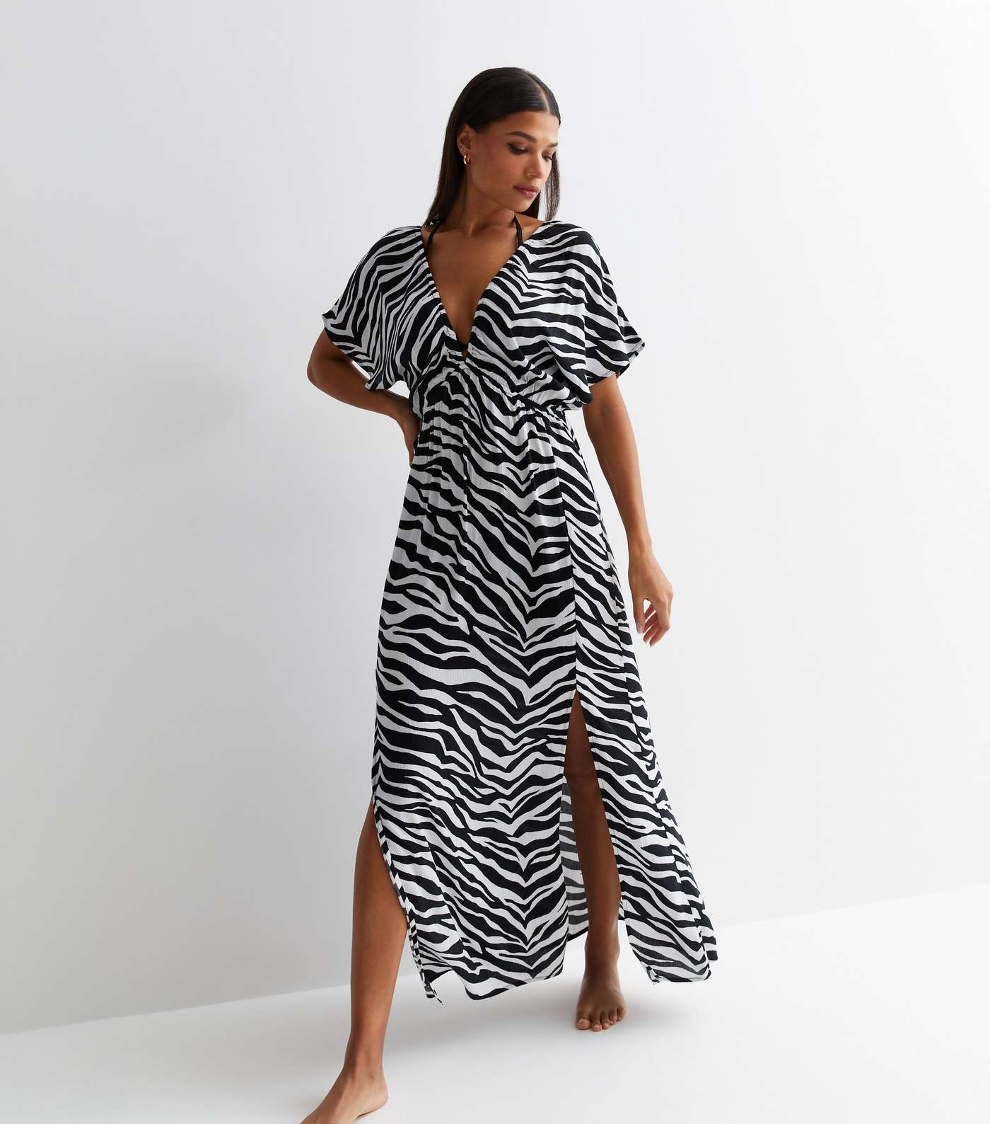 Black Zebra Short Sleeve Maxi Dress Image 3