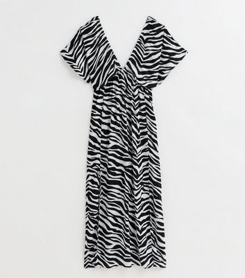 Black Zebra Short Sleeve Maxi Dress New Look
