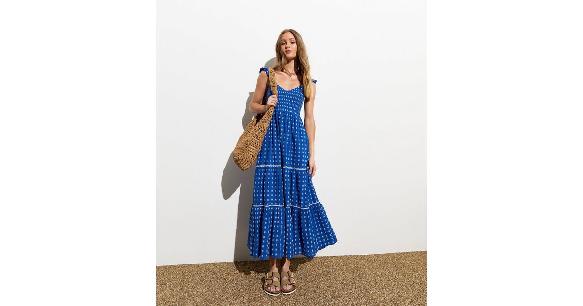 Romantic Afternoon Embroidered Midi Dress Blue