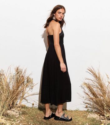 Black cotton halter dress hotsell