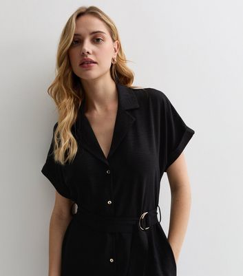 Black Short Sleeve Midi Shirt Dress New Look