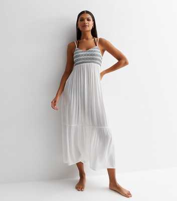 White Shirred Bodice Maxi Beach Dress
