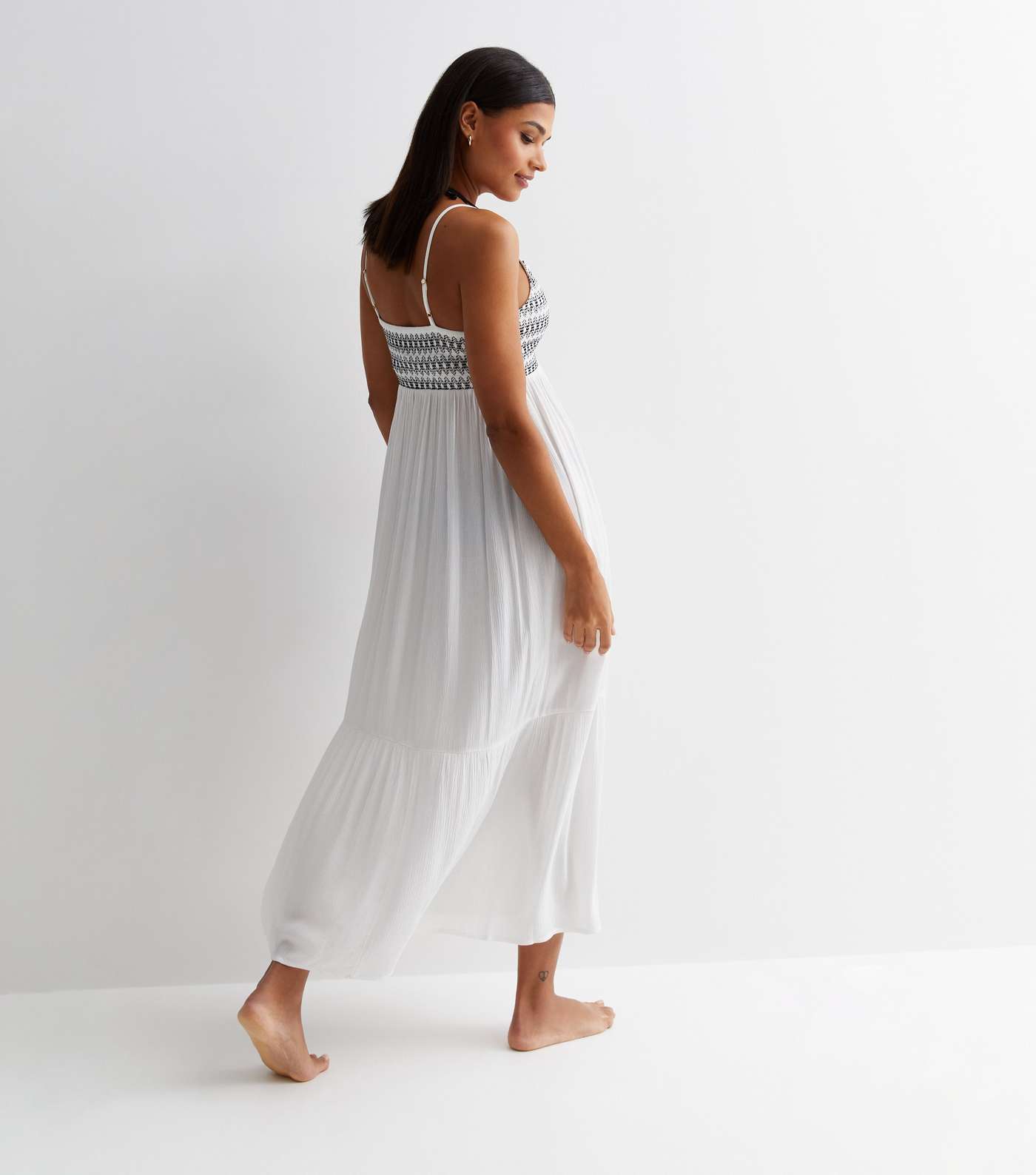 White Shirred Bodice Maxi Beach Dress Image 4