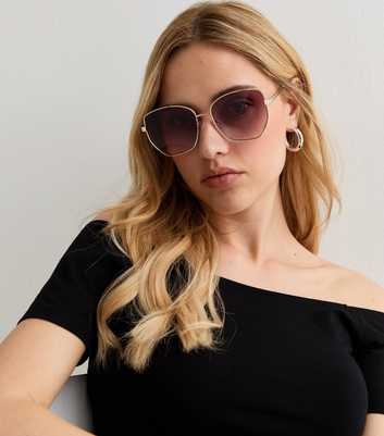 Gold Curved Frame Sunglasses