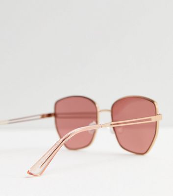Rose Gold Curved Frame Sunglasses New Look