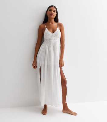 White Crochet Split Hem Beach Maxi Dress